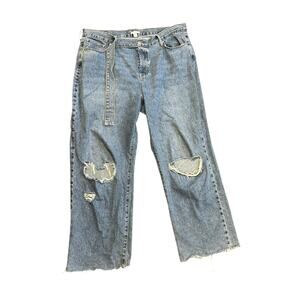 Forever 21 Distressed Boyfriend‎ Jeans 18 Cut Hem Holes in Knees Relaxed Fit